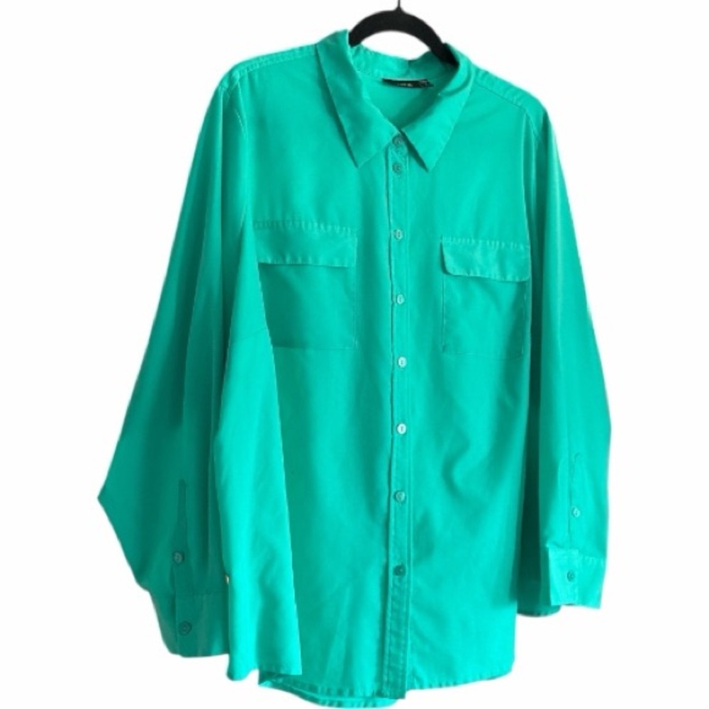 Apt.9 Plus Size Blouse Long Sleeve Button Down in Jade Green Size 3X